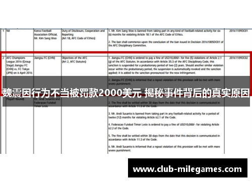 魏震因行为不当被罚款2000美元 揭秘事件背后的真实原因